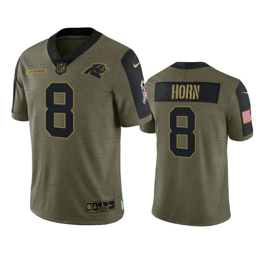[FULLY STITCHED] Carolina Panthers Jaycee Horn Olive 2021 Salute To Service Limited Football Jersey 