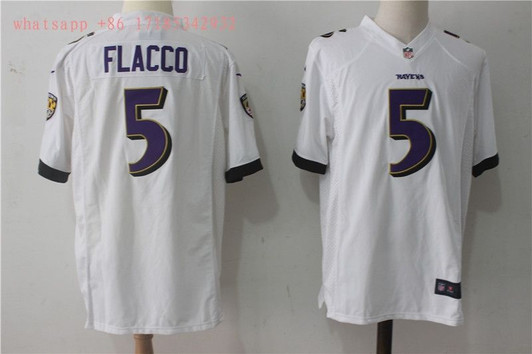 [FULLY STITCHED] #5 Baltimore Ravens Joe Flacco 2020 White Limited Football Jersey 