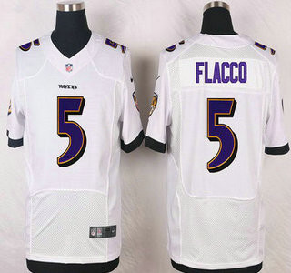 [FULLY STITCHED] #5 Baltimore Ravens Joe Flacco White Road Limited Football Jersey 