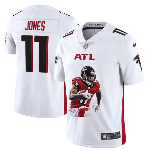 [FULLY STITCHED] #11 Atlanta Falcons Julio Jones Portrait Edition White Limited Football Jersey 