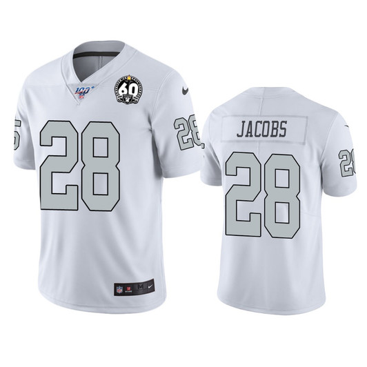 [FULLY STITCHED] Oakland Raiders Josh Jacobs White 60th Anniversary Color Rush Limited Football Jersey 