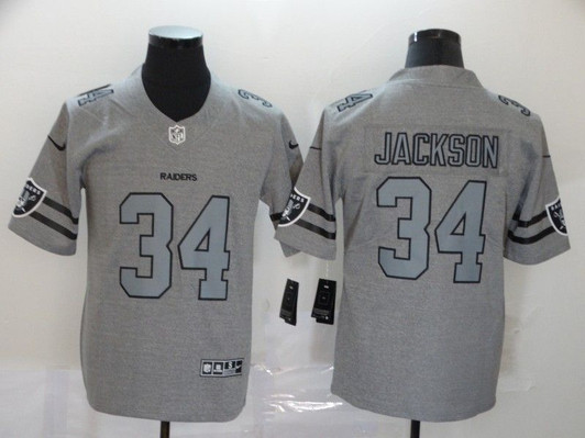 [FULLY STITCHED] #34 Las Vegas Raiders Los Angeles Bo Jackson 2020 Grey Limited Football Jersey 