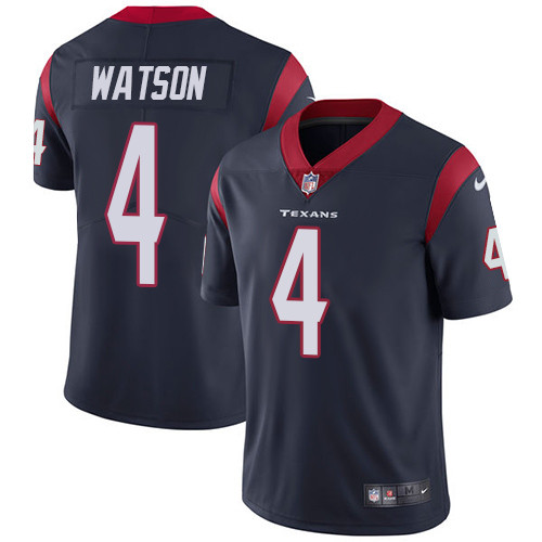 [FULLY STITCHED] #4 Houston Texans Deshaun Watson Navy Blue Limited Football Jersey 