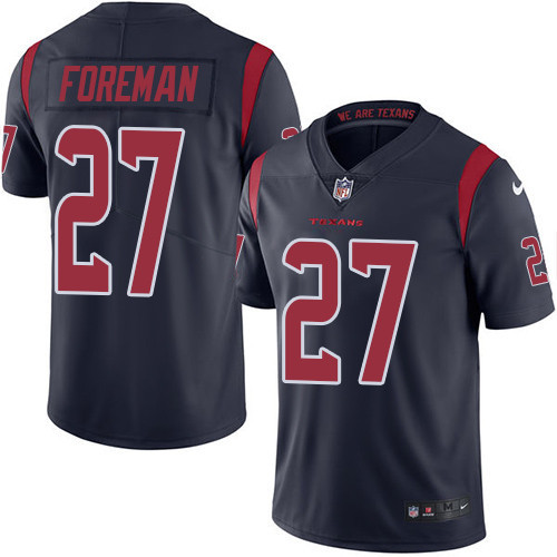 [FULLY STITCHED] #27 Houston Texans Donta Foreman Navy Blue Rush Limited Football Jersey 