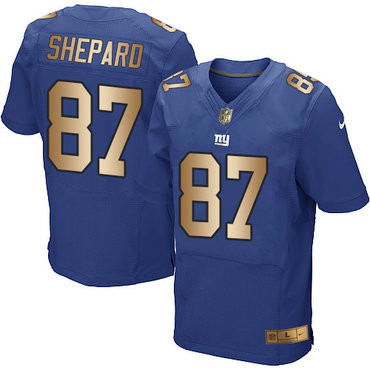 [FULLY STITCHED] #87 New York Giants Sterling Shepard Royal Blue Gold Limited Football Jersey 