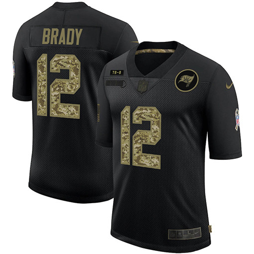 [FULLY STITCHED] #12 Tampa Bay Buccaneers Tom Brady 2020 Black Camo Salute To Service Limited Football Jersey 