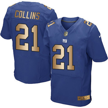 [FULLY STITCHED] #21 New York Giants Landon Collins Royal Blue Gold Limited Football Jersey 