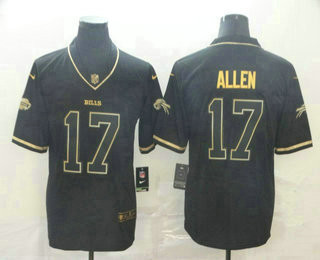 [FULLY STITCHED] #17 Buffalo Bills Josh Allen Black 100th Season Golden Edition Limited Football Jersey 