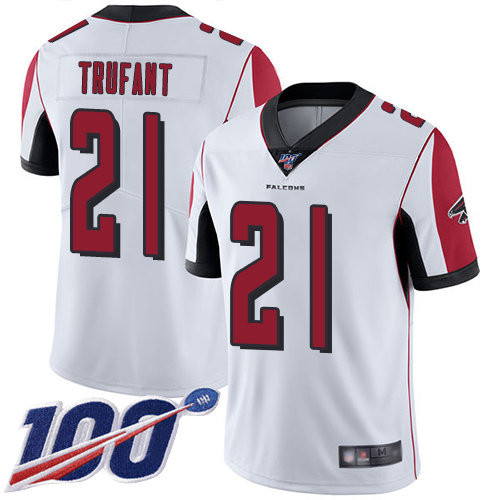 [FULLY STITCHED] #21 Atlanta Falcons Desmond Trufant White 100th Season Limited Football Jersey 