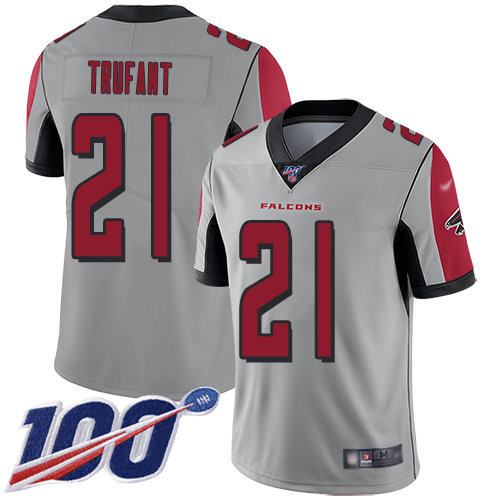 [FULLY STITCHED] #21 Atlanta Falcons Desmond Trufant Silver Inverted 100th Season Limited Football Jersey 