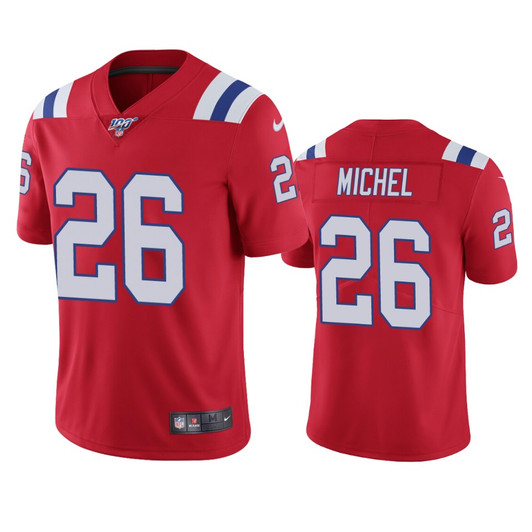 [FULLY STITCHED] New England Patriots Sony Michel Red 100th Season Limited Football Jersey 