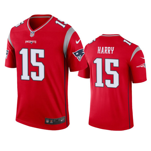 [FULLY STITCHED] New England Patriots Nkeal Harry Red Inverted Limited Football Jersey 