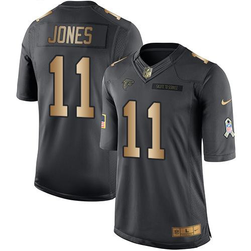 [FULLY STITCHED] #11 Atlanta Falcons Julio Jones Black Gold Salute To Service Limited Football Jersey 