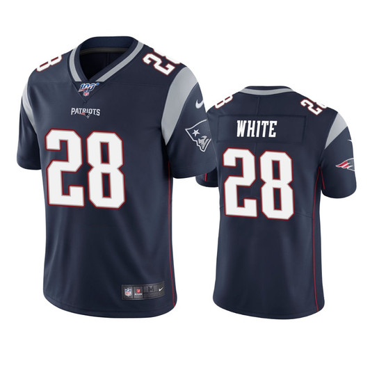[FULLY STITCHED] New England Patriots James White Navy 100th Season Limited Football Jersey 