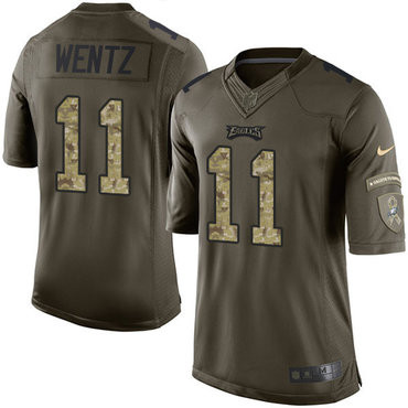 [FULLY STITCHED] #11 Philadelphia Eagles Carson Wentz Green 2015 Salute To Service Limited Football Jersey 