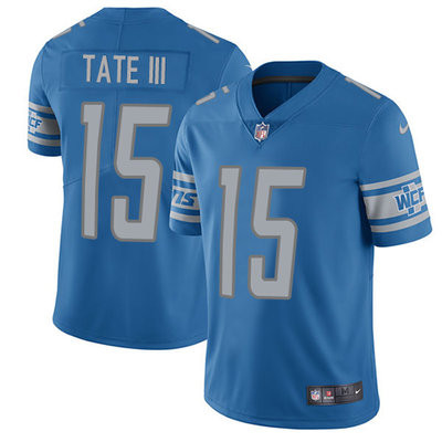 [FULLY STITCHED] #15 Detroit Lions Golden Tate III Light Blue Style 2 Limited Football Jersey 