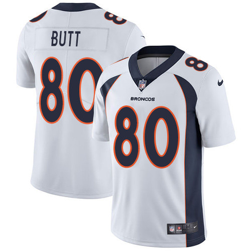[FULLY STITCHED] #80 Denver Broncos Jake Butt White Limited Football Jersey 