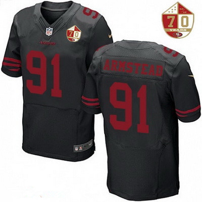 [FULLY STITCHED] #91 San Francisco 49ers Arik Armstead Black Color Rush 70th Anniversary Patch Limited Football Jersey 