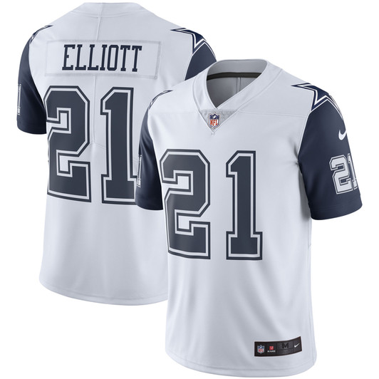 [FULLY STITCHED] Dallas Cowboys Ezekiel Elliott White Color Rush Style 4 Limited Football Jersey 