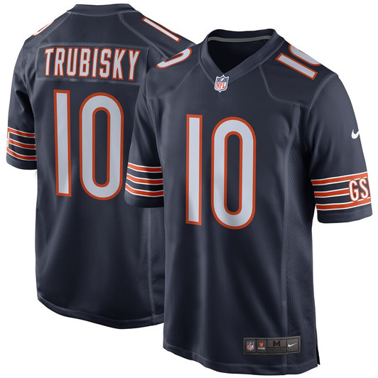 [FULLY STITCHED] Chicago Bears Mitchell Trubisky Navy Limited Football Jersey 
