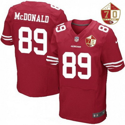 [FULLY STITCHED] #89 San Francisco 49ers Vance Mcdonald Scarlet Red 70th Anniversary Patch Limited Football Jersey 
