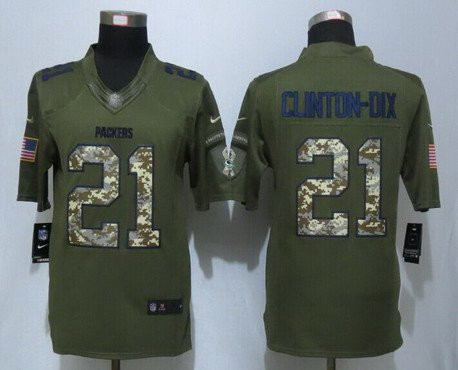 [FULLY STITCHED] #21 Green Bay Packers Ha Ha Clinton DIX Green Salute To Service 2015 Limited Football Jersey 