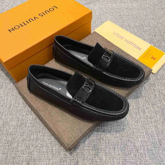 Louis Vuitton Black Leather Suede Mocassins with Buckle