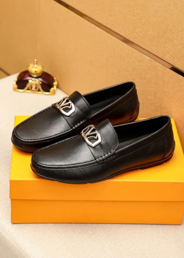 Louis Vuitton Black Leather Loafers With Gold Buckle P220