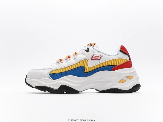 Skechers Women's White Leather Sneakers with Yellow and Blue Accents