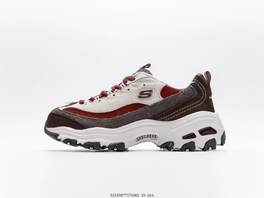 Skechers D'Lites Chunky Sneakers White Burgundy Brown