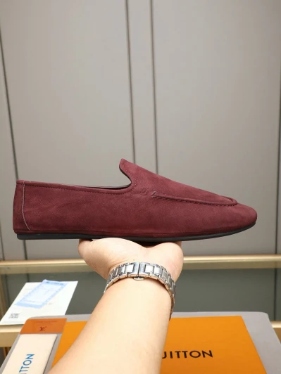Louis Vuitton Men's Suede Loafers Burgundy Slip-On Driving Shoes