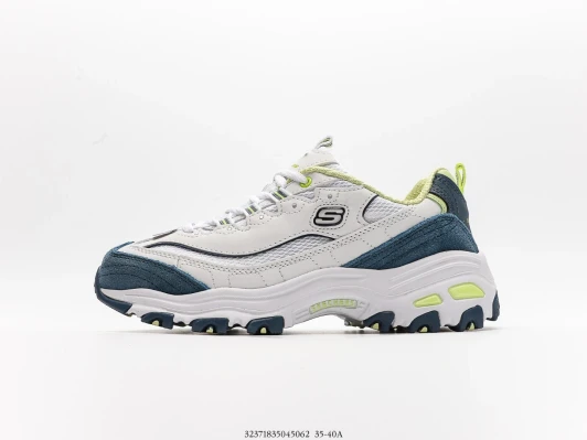 Skechers D'Lites Sneakers White Navy Lime Suede Mesh