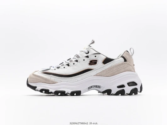 Skechers D'Lites Sneakers White Beige Suede Chunky Sole