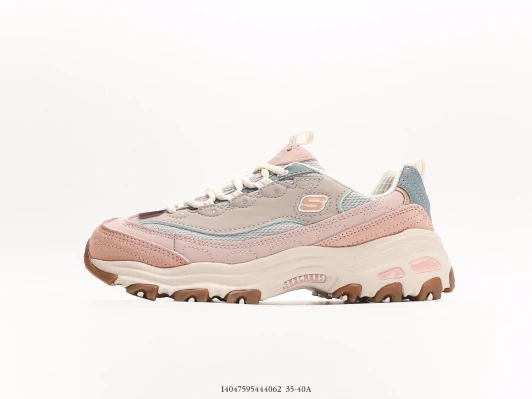 Skechers Women's Sneakers Pink/Blue/Beige Leather/Mesh Chunky Sole