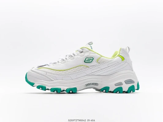 Skechers Women's White Green Leather Sneakers