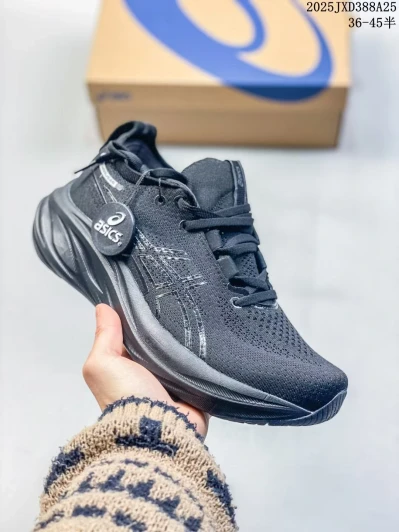 Asics Running Shoes Black Knit Lace-Up