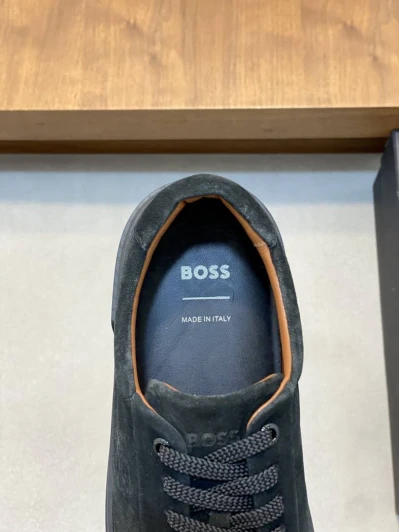 Hugo Boss Boss Suede Sneakers Black Lace-Up Embossed Logo