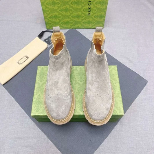Gucci Chelsea Boots Grey Suede Wingtip Brogue Detail Gucci Chelsea Boots Grey Suede Wingtip Brogue Detail