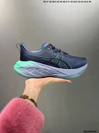Asics Running Shoes Navy Green Mesh Lace-Up