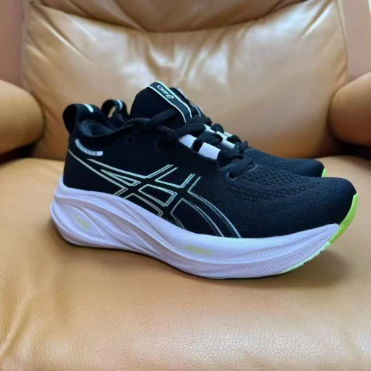 Asics Running Shoes Black White Lime Green Synthetic