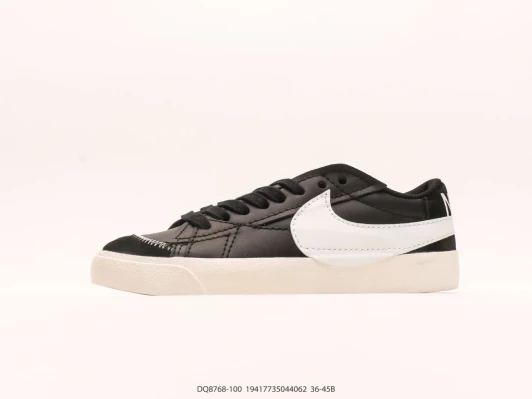 Nike Blazer Low White Swoosh Black Leather Sneakers DQ8768-100