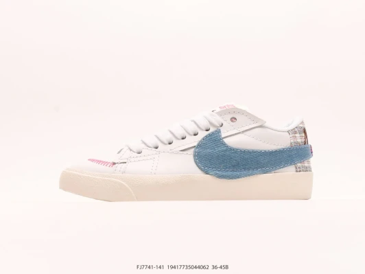 Nike Blazer Low White Denim Patchwork Sneakers FJ7741-141