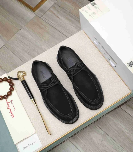 Versace Shoes Black Suede Moc Toe Lace Up