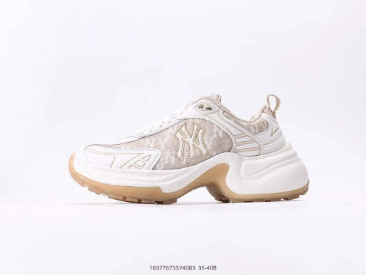 MLB New York Yankees Sneakers White Beige Logo Chunky Sole