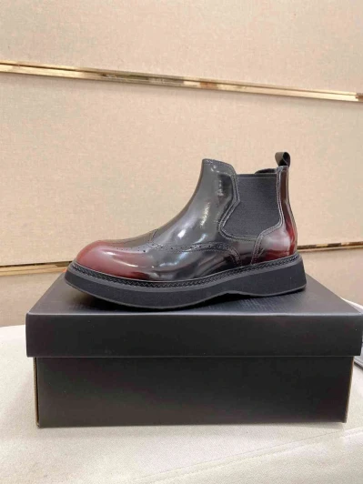Prada Leather Brogue Chelsea Boots Black
