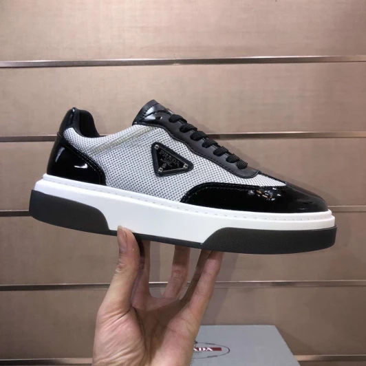 Prada Sneakers Black White Patent Leather Mesh