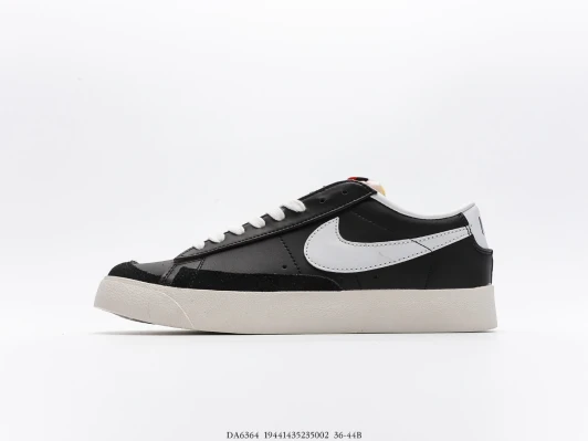 Nike Blazer Low White Swoosh Black Leather Sneakers DA6364