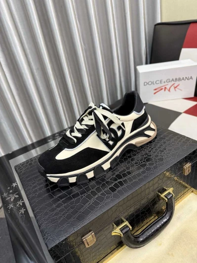 Dolce & Gabbana Sneakers Black White Suede Logo