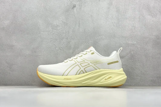 Asics Running Shoes White Yellow Mesh Lace-Up Gel-Nimbus 25 1011B258