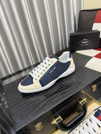 Prada Sneakers Navy Blue Cream Leather Detail